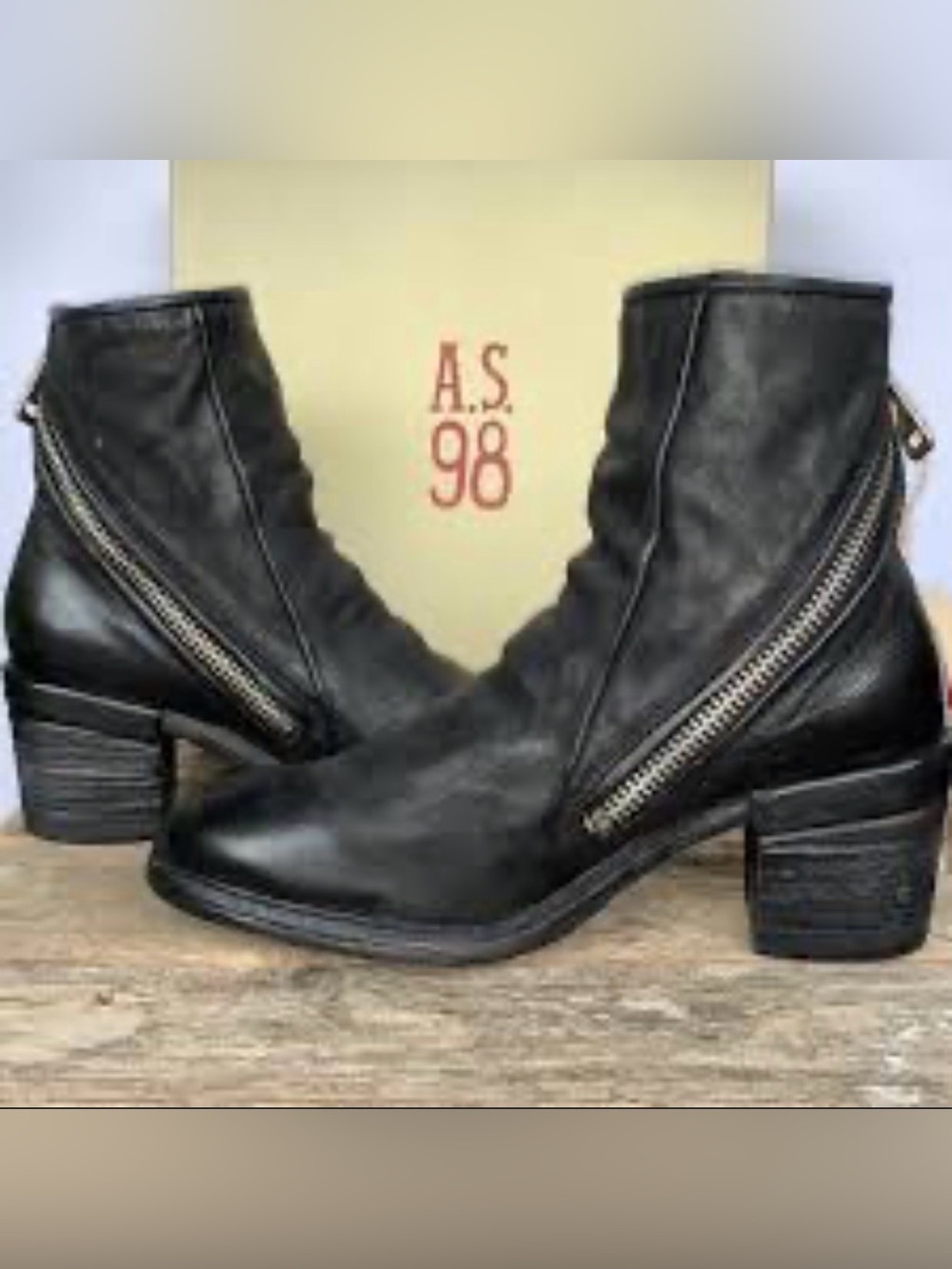 A.S.98 Women's Black Leather Zip Ankle Bootie Boots